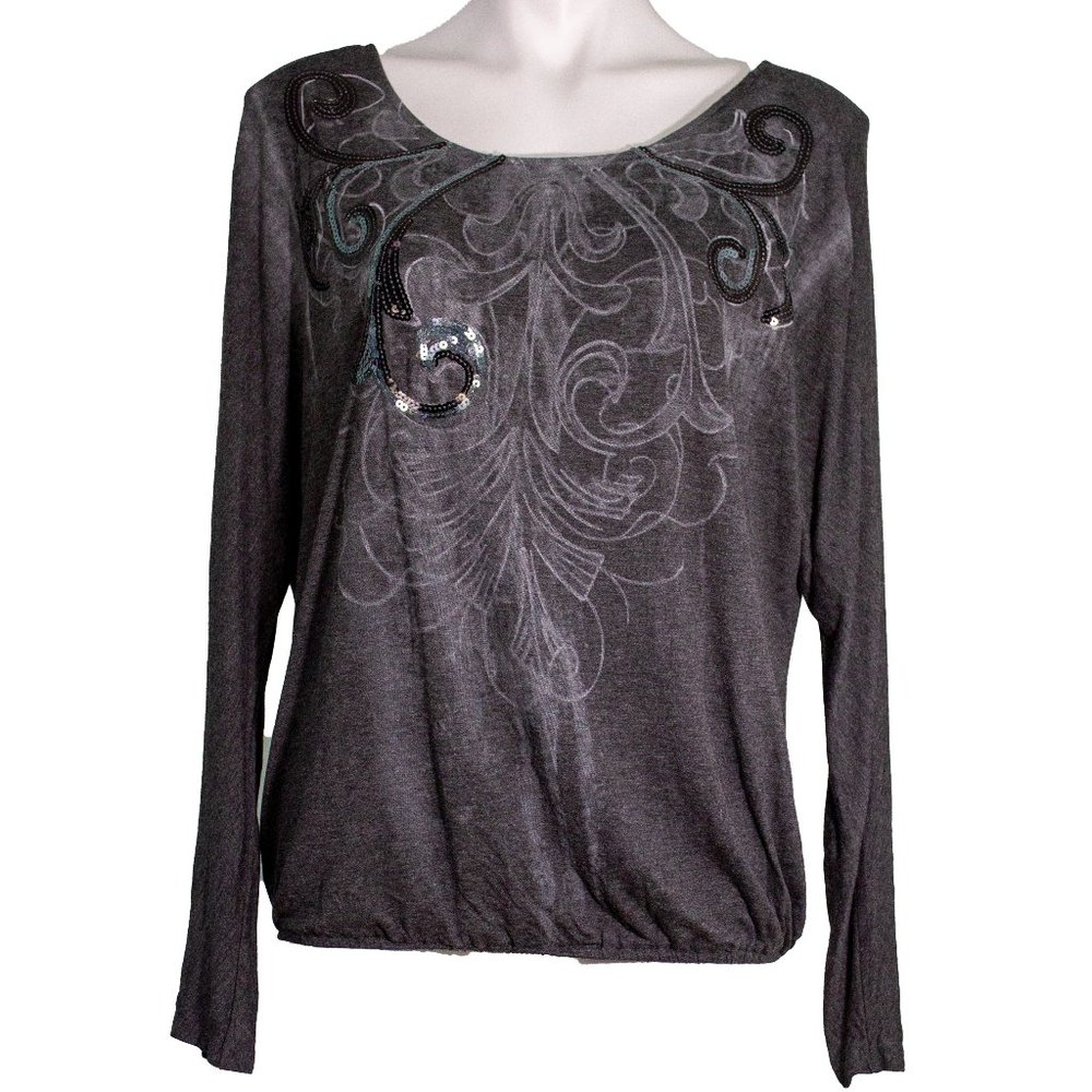 Seven7 Gray Graphic Long Sleeve Shirt sz m